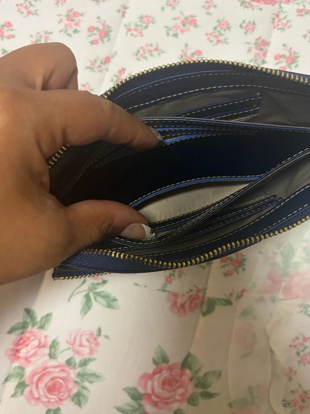 Navy Wristlet Clutch Wallet with Gold Accent